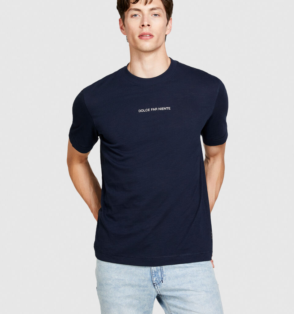 T-shirt with print in organic cotton - men's short sleeve t-shirts - Dark Blue | Sisley image number 4